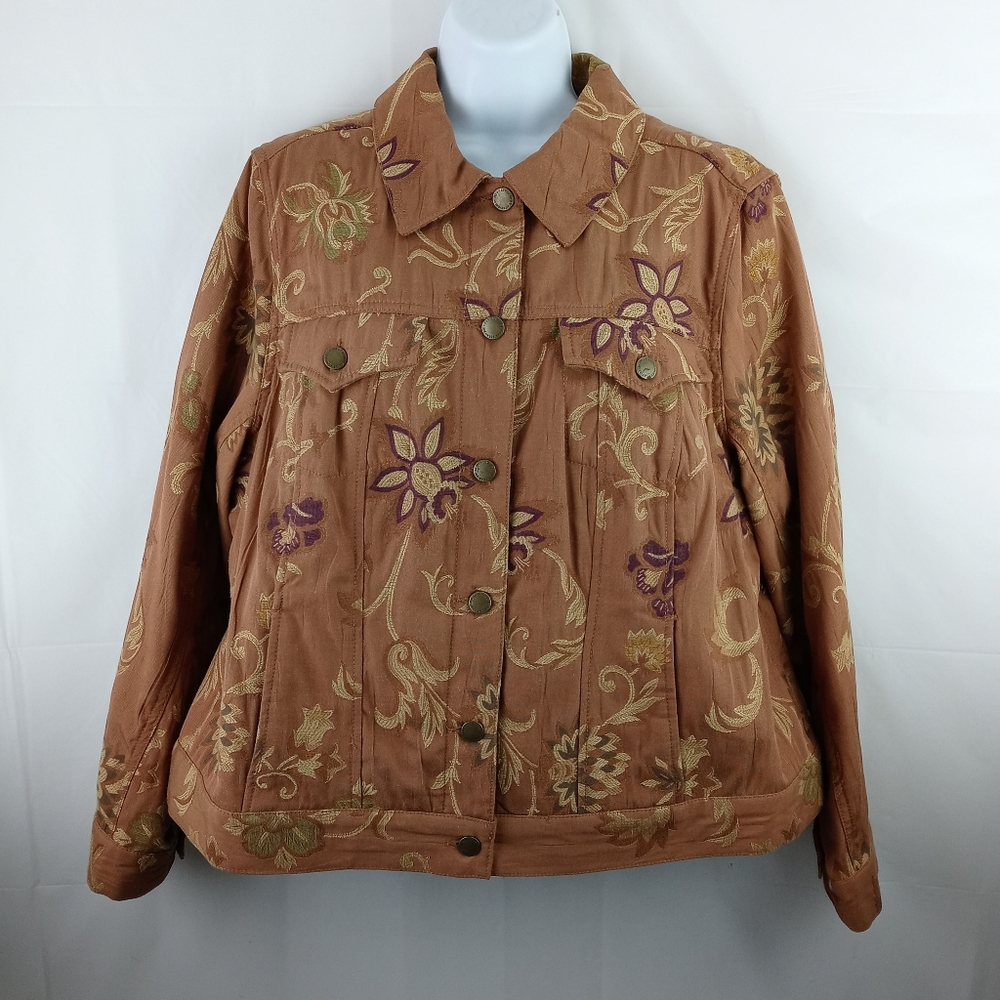 Caribbean Joe Floral Embroidery Jean Jacket